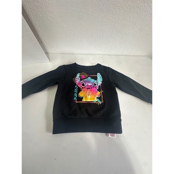 Disney Stitch Black Graphic Sweatshirt Kids XS Colorful Cartoon Pullover - Picture 3 of 8